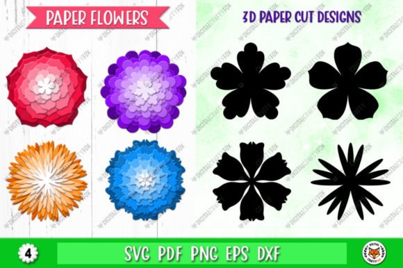Download 3D Paper Flowers SVG, Flower Silhouette - Paper flowers Collection