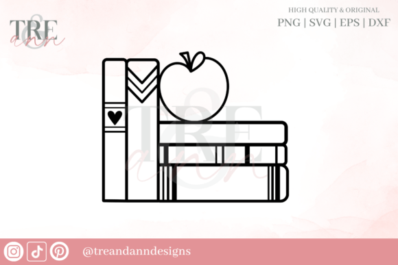 Download Book Stack and Apple Svg Png - Apple svg Collection